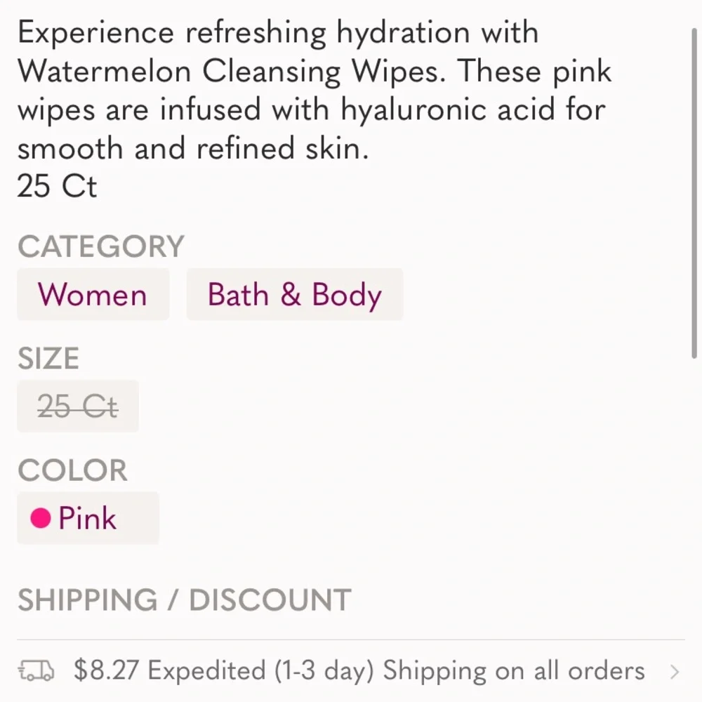 5/$25 Global Beauty 25ct Watermelon & hyaluronic acid Cleansing Wipe